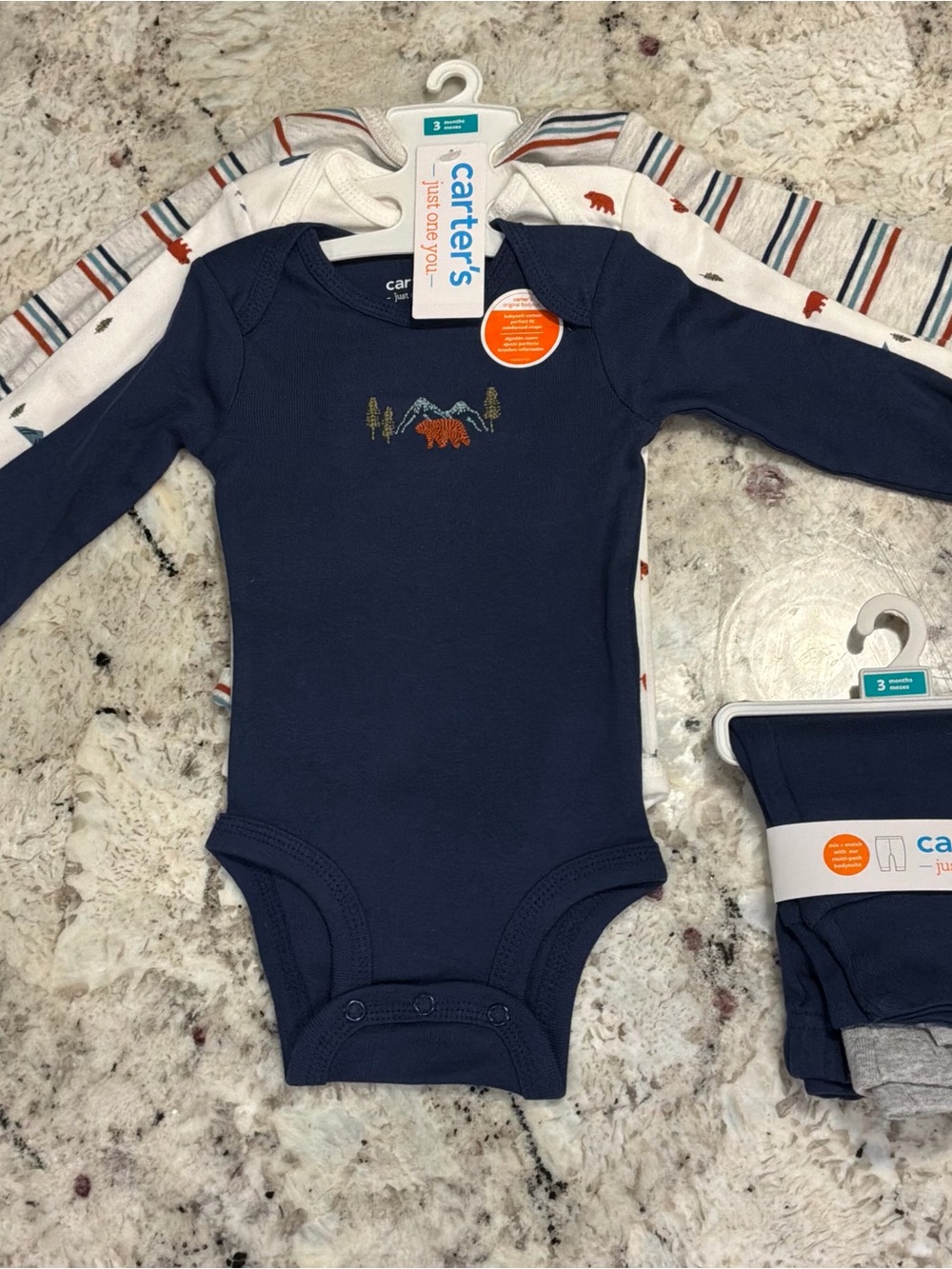 Carter's Navy and Cream Bear Mountain Long-Sleeve Bodysuit Set